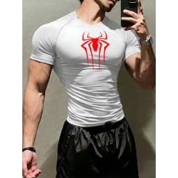Men's Print Compression Shirts Summer Short Sleeve Rash Guard Gym Workout T-shirt Athletic Quick Dry Baselayer Undershirts Tops