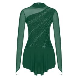 Women Figure Skating Performance Costume Ballet Gymnastics Lyrical Dance Dancewear Long Sleeve Rhinestone Mesh Leotard Dress