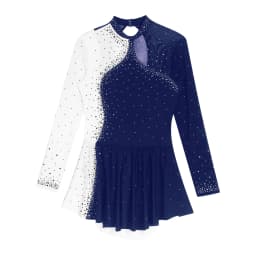 Women Figure Skating Performance Costume Ballet Gymnastics Lyrical Dance Dancewear Long Sleeve Rhinestone Mesh Leotard Dress