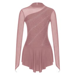 Women Figure Skating Performance Costume Ballet Gymnastics Lyrical Dance Dancewear Long Sleeve Rhinestone Mesh Leotard Dress