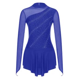 Women Figure Skating Performance Costume Ballet Gymnastics Lyrical Dance Dancewear Long Sleeve Rhinestone Mesh Leotard Dress