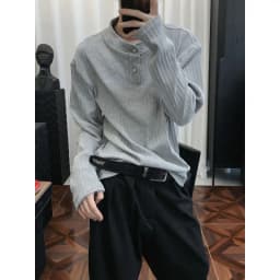 Gray Cleanfit Long Sleeve  Shirt Men's Style Autumn Casual Henry Collar T-Shirt High-End Feeling Breathable Polyester