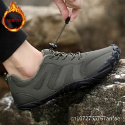 Men's Winter Warm Barefoot Shoes Waterproof Wide Toe Non-Slip Rubber Sole Plush Lined Hiking Shoes Outdoor Sneakers Running Shoe