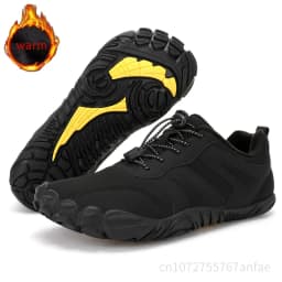 Men's Winter Warm Barefoot Shoes Waterproof Wide Toe Non-Slip Rubber Sole Plush Lined Hiking Shoes Outdoor Sneakers Running Shoe