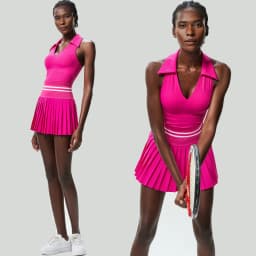 Women Two Pieces Yoga Set Solid Color Gym Top Tennis Skirt Sports Suit Breathable Quick Dry Short Sportswear Workout Clothes