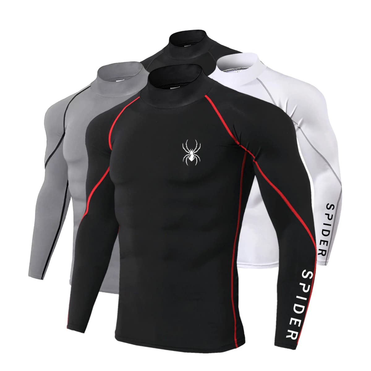 Mens Running T-shirts Compression Long Sleeve Sport Shirts Spider Printing Fitness Training Jogging Gym Quick Dry Tee