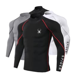 Mens Running T-shirts Compression Long Sleeve Sport Shirts Spider Printing Fitness Training Jogging Gym Quick Dry Tee