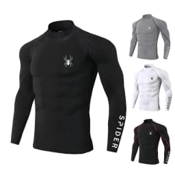 Mens Running T-shirts Compression Long Sleeve Sport Shirts Spider Printing Fitness Training Jogging Gym Quick Dry Tee