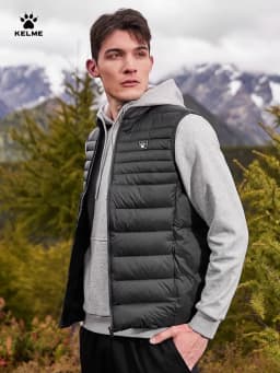 KELME Men's Sports Down Vest Winter Warm and Windproof Football Training Coat Outdoor Running Camping Hiking Top