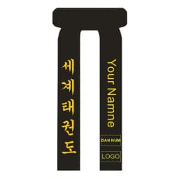 World Taekwondo Korean Black Belts Embroidery Golden Width 5cm Unisex Adult Club Instructor Polyester Belt Customized Name Dan
