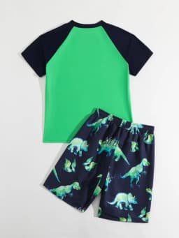 Boy Swimsuit 2026 New Dinosaur Print Short Sleeve Children Swimwear Summer Two Piece Kids Beach Wear Swimming Bathing Suit Boys