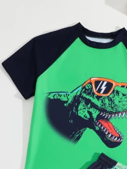 Boy Swimsuit 2026 New Dinosaur Print Short Sleeve Children Swimwear Summer Two Piece Kids Beach Wear Swimming Bathing Suit Boys