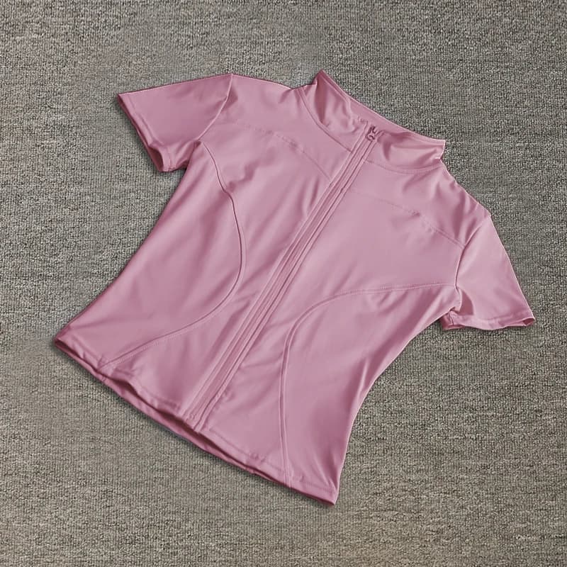 Women Sport Wear Slim Fit Polyester Quick-drying Full Zip Outdoor Fitness Running Tights Short Sleeves Women's Yoga Wear