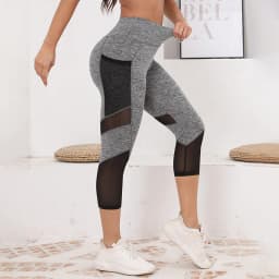 Mesh High Waist Yoga Pants Capri Leggings with Pockets for Women Tummy Control Workout Capri Leggings for Women