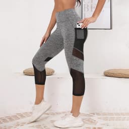 Mesh High Waist Yoga Pants Capri Leggings with Pockets for Women Tummy Control Workout Capri Leggings for Women