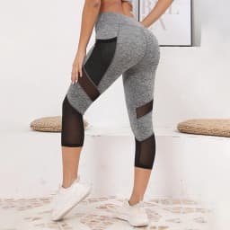 Mesh High Waist Yoga Pants Capri Leggings with Pockets for Women Tummy Control Workout Capri Leggings for Women