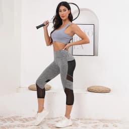 Mesh High Waist Yoga Pants Capri Leggings with Pockets for Women Tummy Control Workout Capri Leggings for Women