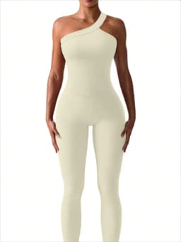 Women Yoga Jumpsuits Workout Ribbed One Shoulder One Piece Sport Jumpsuits