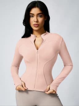 Women's Solid Color Zipper Turtleneck Sports Jacket, Long-Sleeved Sports Top, Gym Wear, Ladies' Sportswear for Indoor and Outdoo