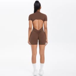 Hollow Out Backless Short Sleeved Zipper Jumpsuit for Woman Jumpsuit Yoga Suit One-Piece Legging Short Push Up Gym Yoga Clothing