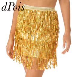 Fringed Mini Skirts Latindance Womens Sparkly Sequin Tassel Skirt Latin Dance Costume Clubwear Bellydance Costume Dancewear