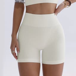 High-waisted Yoga Pant For Women, Designed To Lift And Shape, Tight-fitting With Solid Color And Ribbed Texture, Sports Shorts