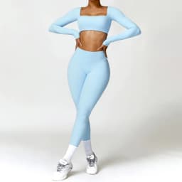Hearuisavy Summer 2PCS Long Sleeve Gym Set Women Yoga Clothes Quick-Drying Sportswear Running Leggings Workout Sports Crop Top