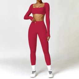 Hearuisavy Summer 2PCS Long Sleeve Gym Set Women Yoga Clothes Quick-Drying Sportswear Running Leggings Workout Sports Crop Top