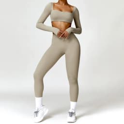 Hearuisavy Summer 2PCS Long Sleeve Gym Set Women Yoga Clothes Quick-Drying Sportswear Running Leggings Workout Sports Crop Top