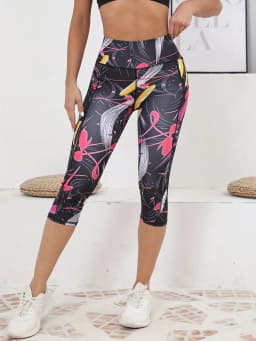 Printed Women's Leggings with Pockets High Waist Yoga Pants Fitness Running Exercise Leggings