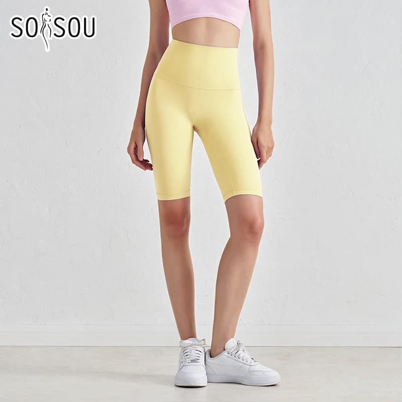 SOISOU Nylon Women's Shorts Gym Yoga Cycling Shorts High Waist Elastic Breathable No T Line Fitness Womens Clothing 24 Colors
