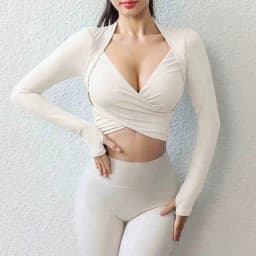 Long sleeved running and fitness clothes with chest pads, new yoga clothes for women, autumn and winter Pilates slimming and tig