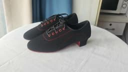 Men Latin Dance Shoes Adult Suede Soles Teacher Shoes Soft Base Male Oxford Heel Canvas Breathable Dance Sneakers 