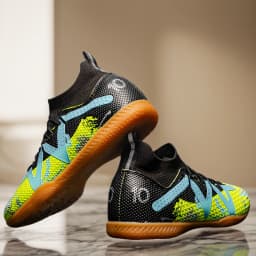 Premium Cushioned IC Indoor Football Cleats, Shock‑Absorbing Rubber Flat Sole, Comfort Fit for Adult 5‑A‑Side Indoor Training