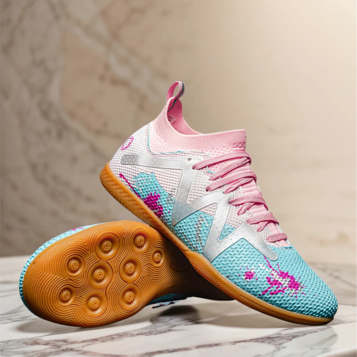 Premium Cushioned IC Indoor Football Cleats, Shock‑Absorbing Rubber Flat Sole, Comfort Fit for Adult 5‑A‑Side Indoor Training