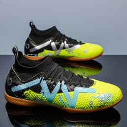 Premium Cushioned IC Indoor Football Cleats, Shock‑Absorbing Rubber Flat Sole, Comfort Fit for Adult 5‑A‑Side Indoor Training