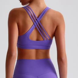 Solid Color Women Fitness Sport Bra Top High Strength Cross Shoulder Strap Gym Underwear Shockproof Tight Workout With Chest Pad