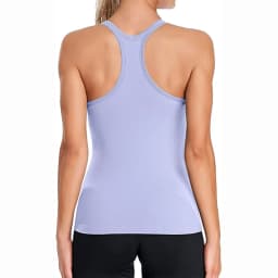 Anfilia Seamless Women Yoga Tank Tops Built-in Bras High Stretchy Knit Ribbed Racerback Hip Length Scoop Neck Tight Workout Tops