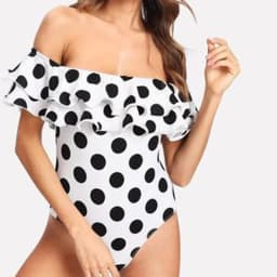 Sexy Off Shoulder One Piece Swimsuit Polka Dot Plus Size Bathing Suit For Women Ruffled High Waisted Swimwear Beach Wear Bather