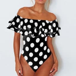Sexy Off Shoulder One Piece Swimsuit Polka Dot Plus Size Bathing Suit For Women Ruffled High Waisted Swimwear Beach Wear Bather