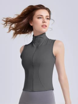Women's Solid Thumb Hole Design Sports Jacket, Sporty Zip Up Sleeveless Outerwear for Yoga Gym Workout, Ladies Sportswear for Al