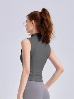 Women's Solid Thumb Hole Design Sports Jacket, Sporty Zip Up Sleeveless Outerwear for Yoga Gym Workout, Ladies Sportswear for Al
