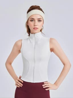 Women's Solid Thumb Hole Design Sports Jacket, Sporty Zip Up Sleeveless Outerwear for Yoga Gym Workout, Ladies Sportswear for Al