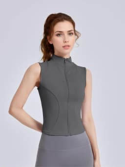 Women's Solid Thumb Hole Design Sports Jacket, Sporty Zip Up Sleeveless Outerwear for Yoga Gym Workout, Ladies Sportswear for Al