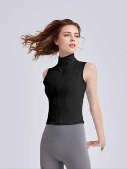 Women's Solid Thumb Hole Design Sports Jacket, Sporty Zip Up Sleeveless Outerwear for Yoga Gym Workout, Ladies Sportswear for Al