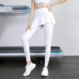 High Waist Legging Nylon Elasticity Gymwear Workout Running Activewear Yoga Pant Hip Lifting Trainning Fake Two Skirt + Pants