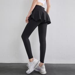High Waist Legging Nylon Elasticity Gymwear Workout Running Activewear Yoga Pant Hip Lifting Trainning Fake Two Skirt + Pants