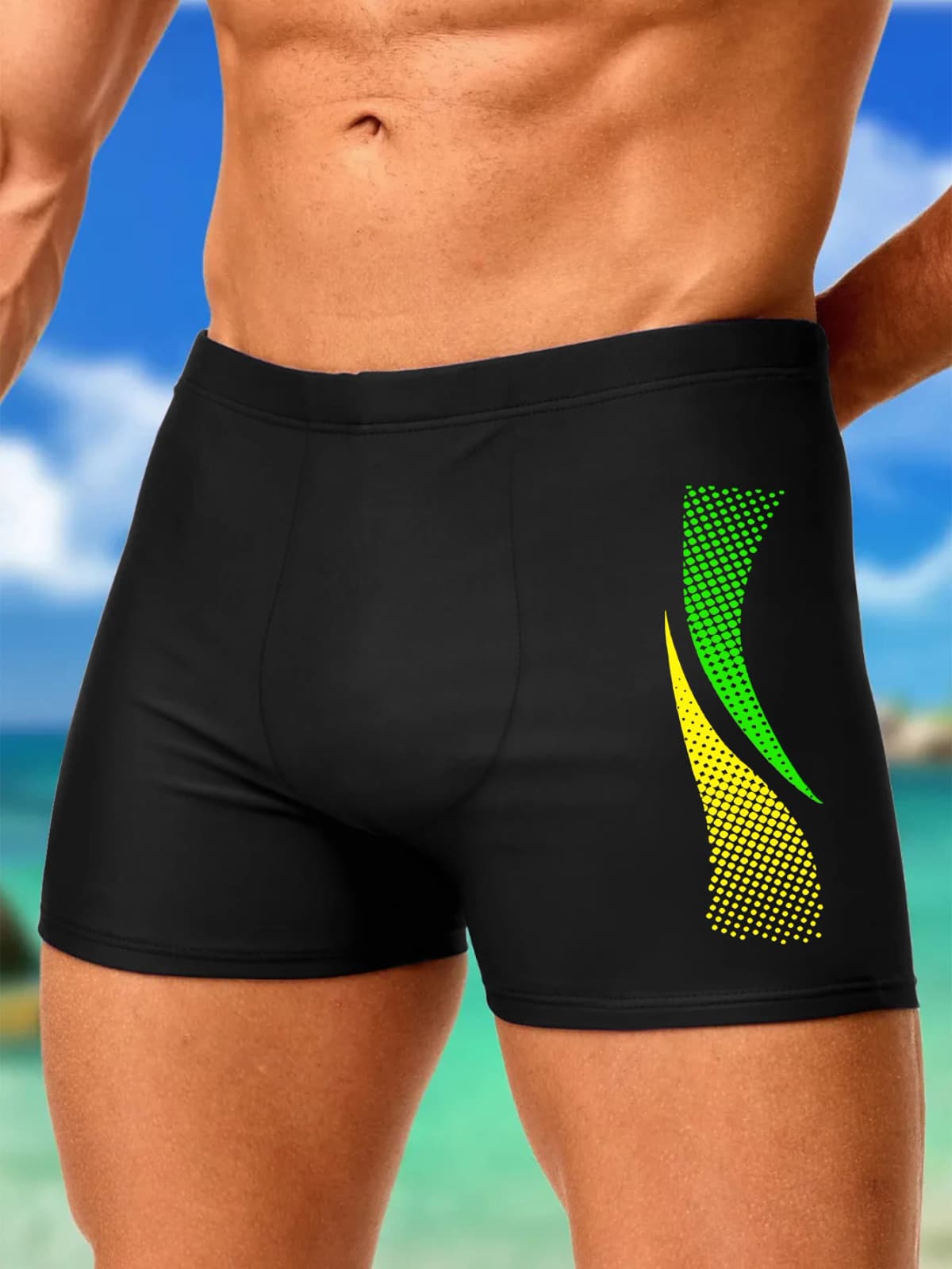 Swimming Trunks with Fashion Prints Men Quick Dry Beach Boxer Shorts with Drawstring Boy Swimwear Underpants