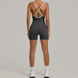 Summer Women's Sports Jumpsuit Shorts Cross Shoulder Straps Hip Lift Tight One-piece Yoga Set Outdoor Running Gym Fitness Suits