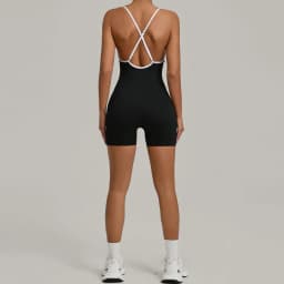 Summer Women's Sports Jumpsuit Shorts Cross Shoulder Straps Hip Lift Tight One-piece Yoga Set Outdoor Running Gym Fitness Suits